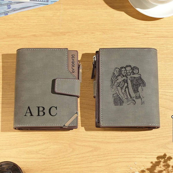 Personalized Photo Men's Foldable Leather Wallet with Text Father's Day Birthday Gift for Him - photowatch