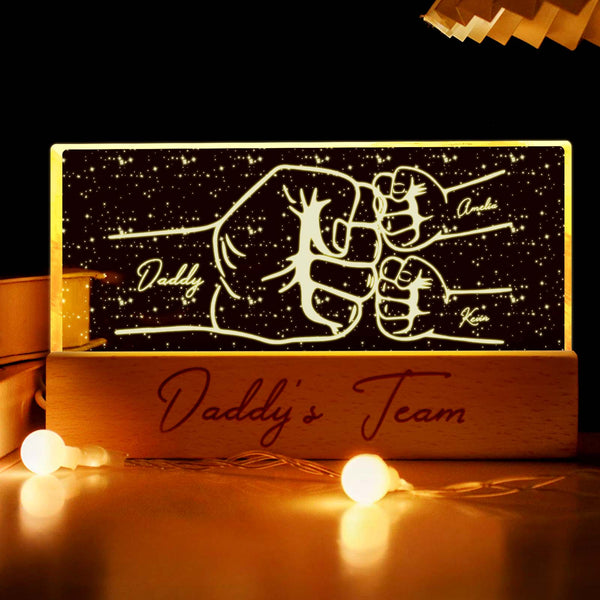 Custom Acrylic LED Night Light Personalized Daddy's Team Fist Bump Father's Day Gift - photowatch