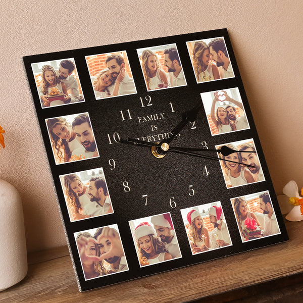 Custom Wall Clock Square Family Love Multiphoto Clock for Home Decor