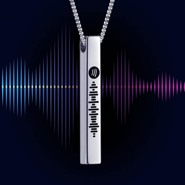Spotify Code Music Necklace Custom 3D Engraved Vertical Bar Necklace Stainless Steel - photowatch