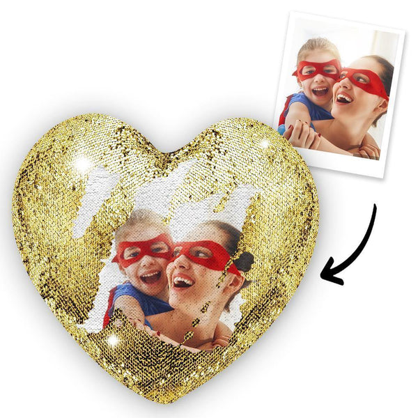 Custom Photo Magic Heart Sequin Cushion Pillow - Mother‘s Day Gifts - photowatch