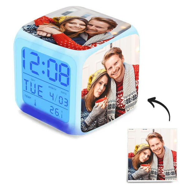 Custom Multiphoto Alarm Clock Colorful Lights Gifts for Her - photowatch