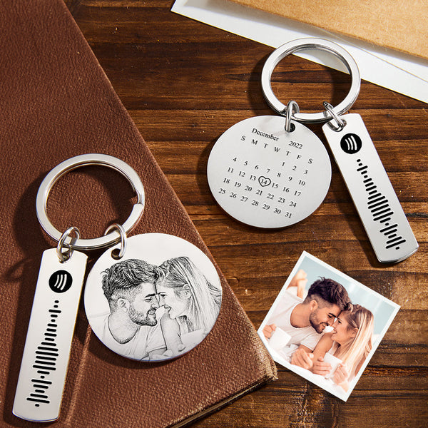 Custom Photo Calendar Spotify Keychain Personalized Stainless Steel Keychain Gift for Lover - photowatch