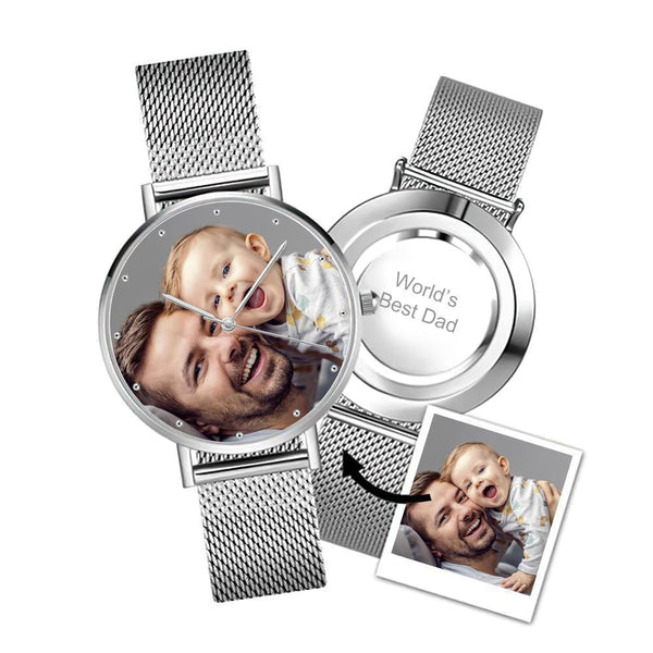 Custom Photo Watch Engraved Alloy Bracelet Gifts For Dad