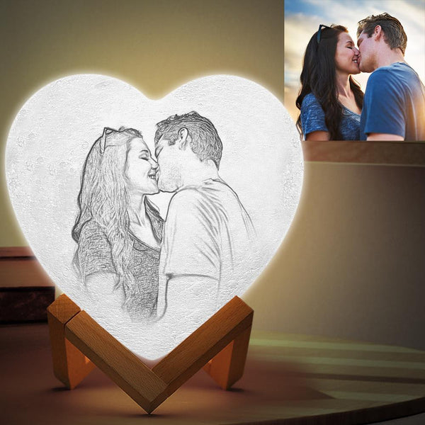Photo Heart Moon Lamp Personalized Night Light Gifts for Her - Touch 3 Colors (12-15cm)