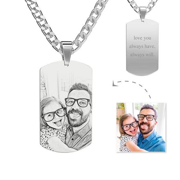 Father's Day Gifts Mens Necklace, Engraved Necklace, Personalized Photo Necklace - photowatch